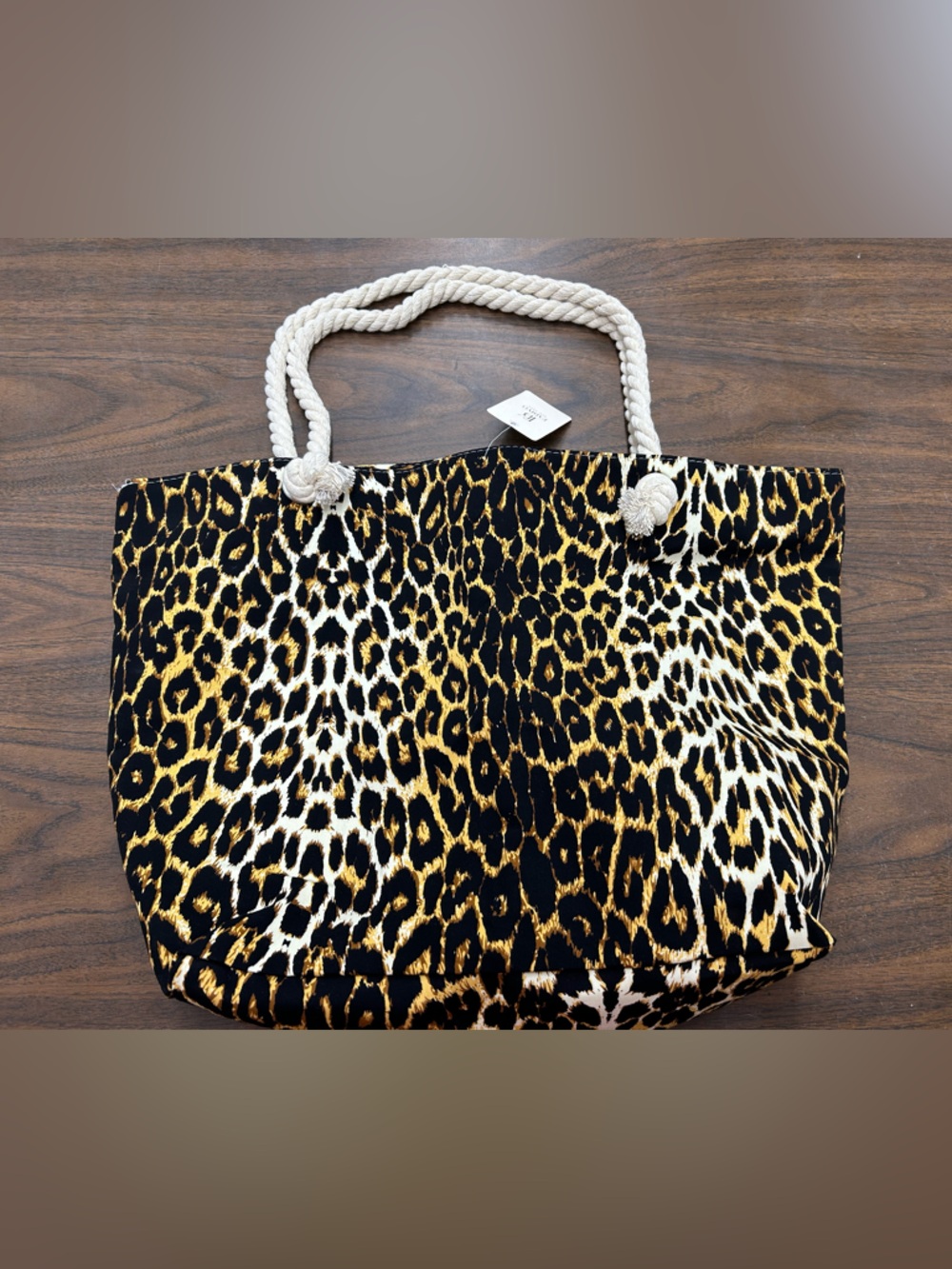 Leopard Print Rope Handle Tote Bag - Brown/Black - Picture 2 of 10